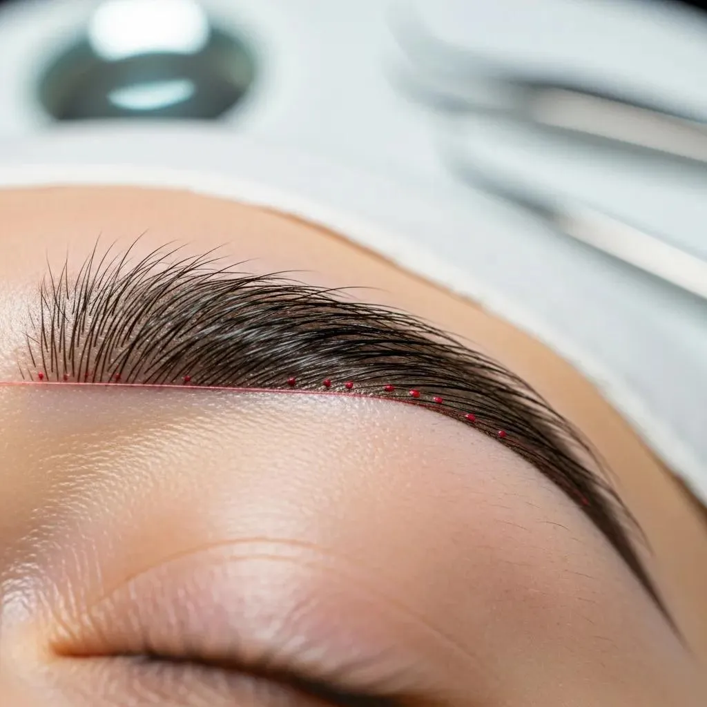 Close-up of the brow threading technique