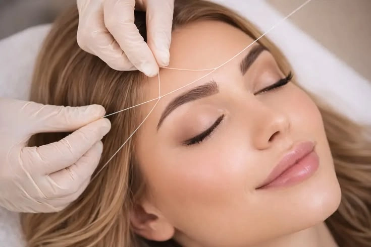 Facial threading technique avoiding heat and chemical irritation