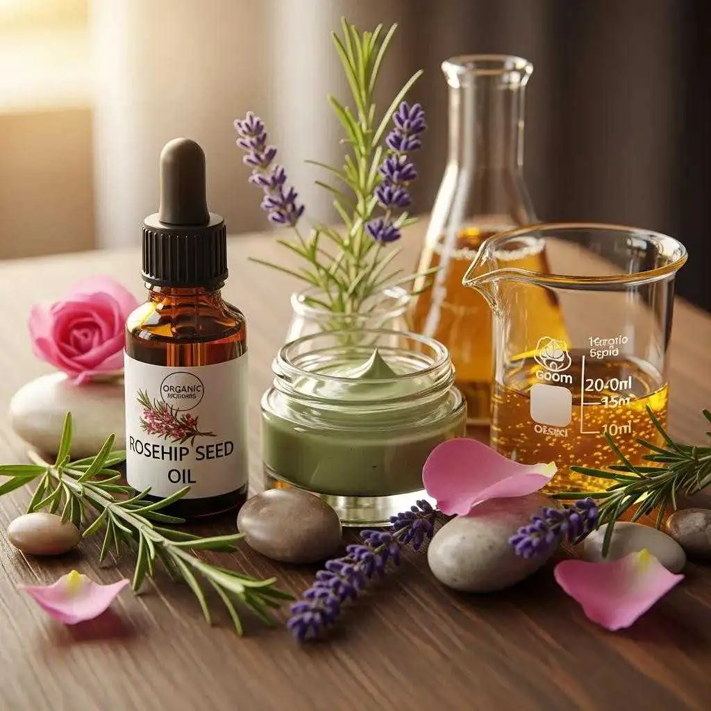 An assortment of organic skincare products — plant-based ingredients that support skin detox and gentle rejuvenation